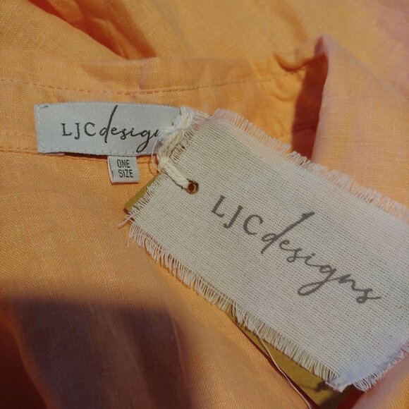 LJC Designs 100% Linen OS Oversize Lagenlook Peach Short Sleeve Button Top - Picture 5 of 6